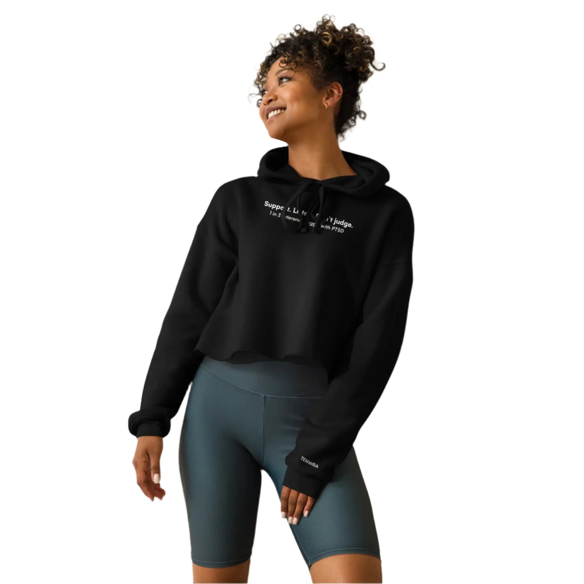 Support. Listen. Don't Judge. - Veterans Military Women's Crop Hoodie TENWRA™