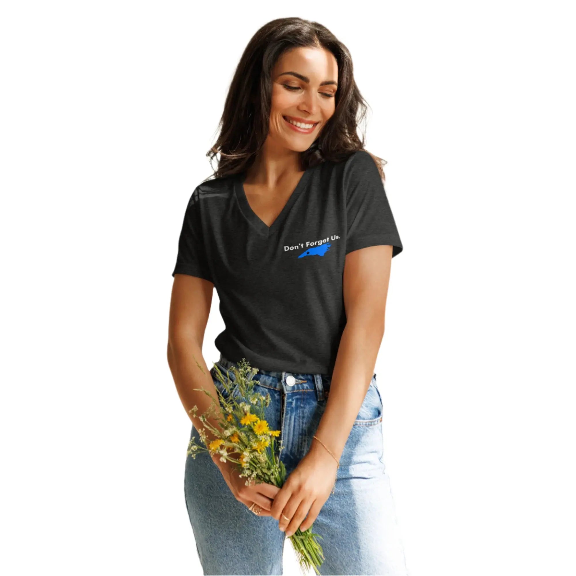Don't Forget Us - Women's Hurricane Helene Natural Disaster Relief V-Neck T-Shirt TENWRA™