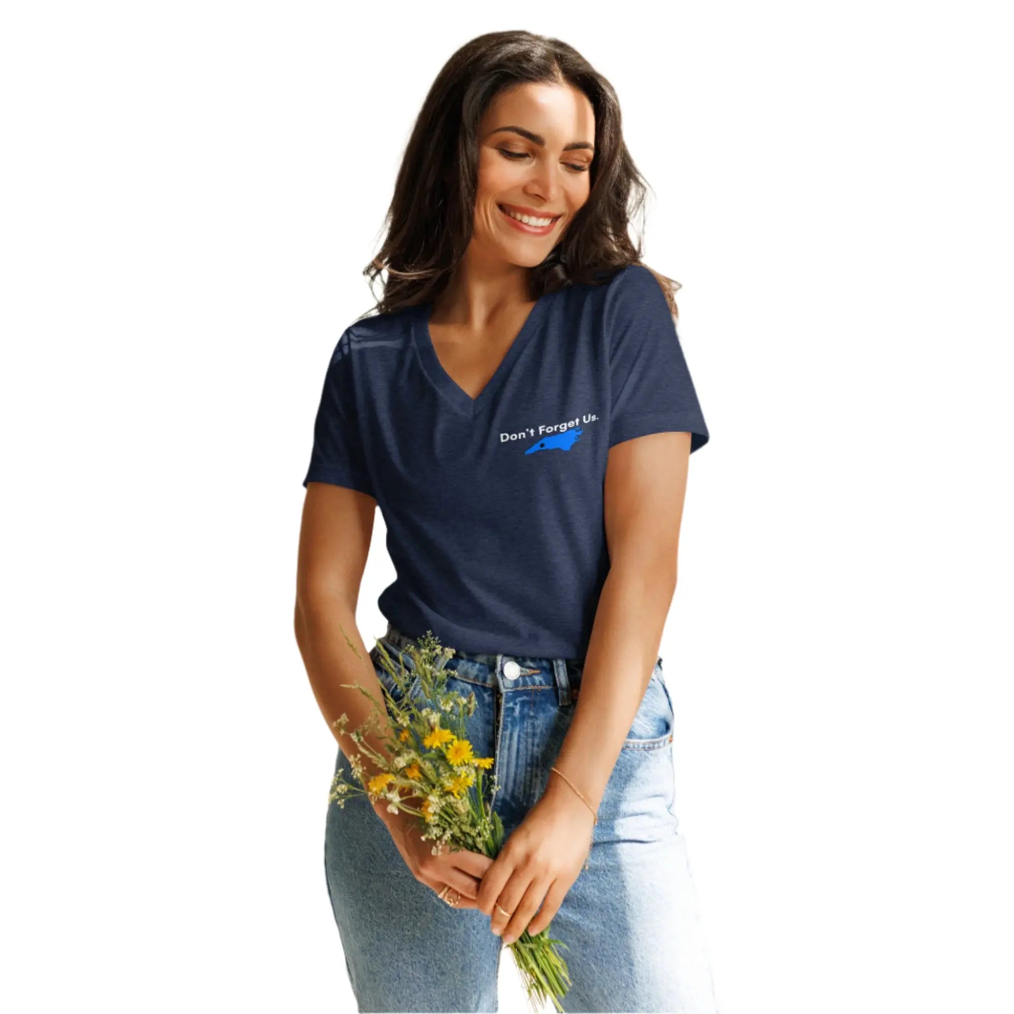 Don't Forget Us - Women's Hurricane Helene Natural Disaster Relief V-Neck T-Shirt TENWRA™