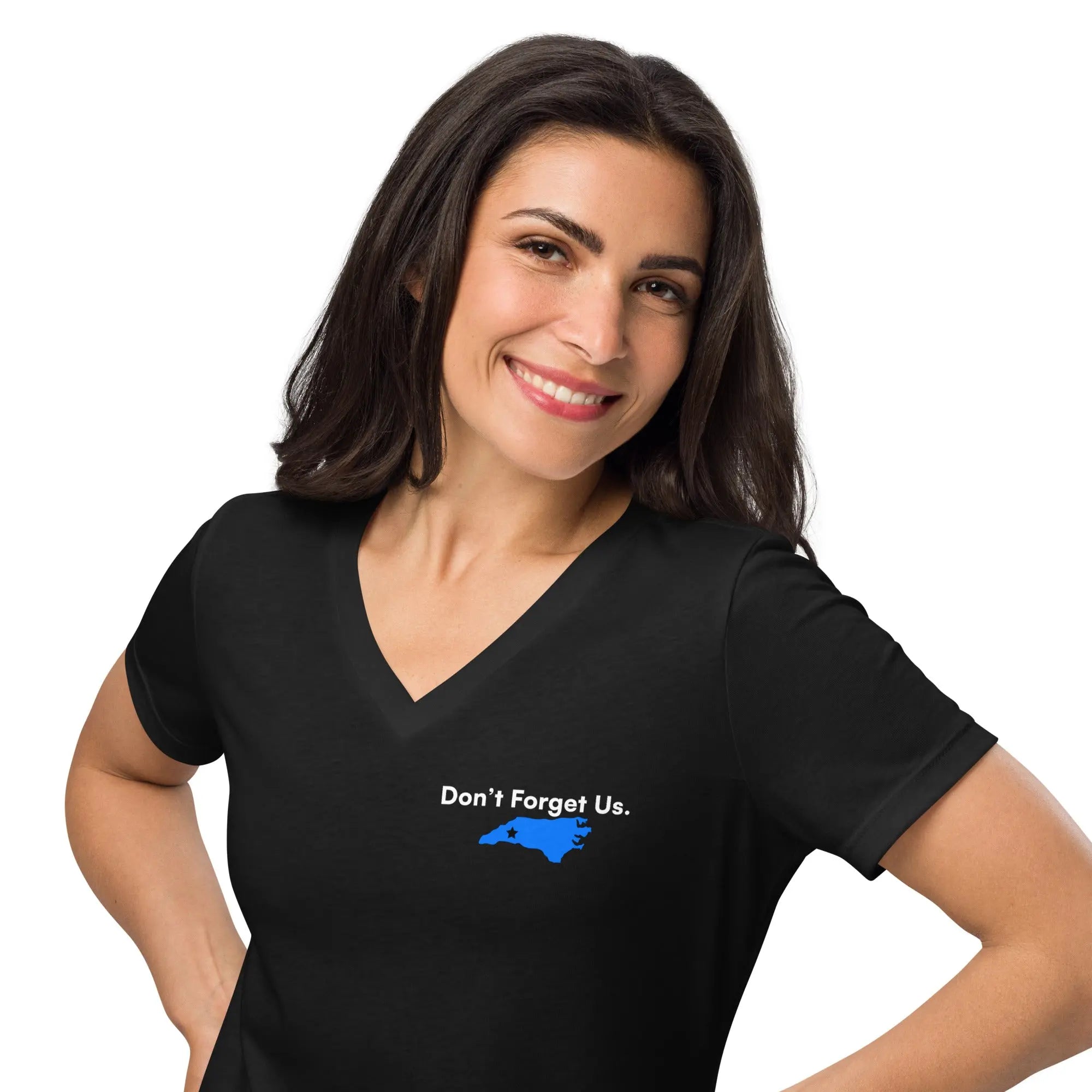 Don't Forget Us - Women's Hurricane Helene Natural Disaster Relief V-Neck T-Shirt TENWRA™